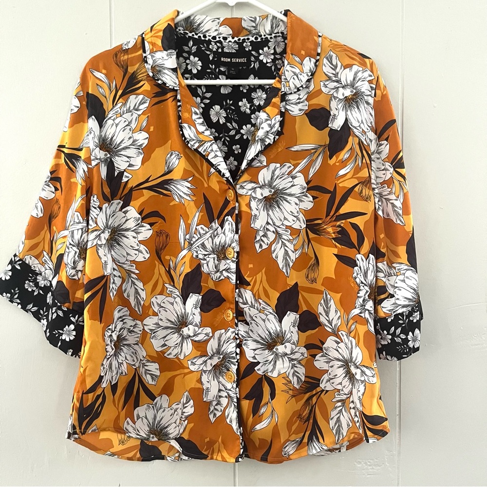 Room Service yellow floral pajama top